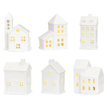 Ceramic Christmas Village Set Of 5 Lighted Ceramic Houses Xmas Holiday Decor For Home Table Durable