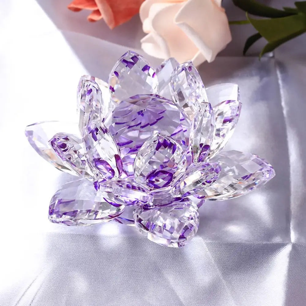 Crystal Lotus Flower Figurine Home Wedding Decoration Glass Craft Collection Paperweight Table Ornaments Souvenir Gifts