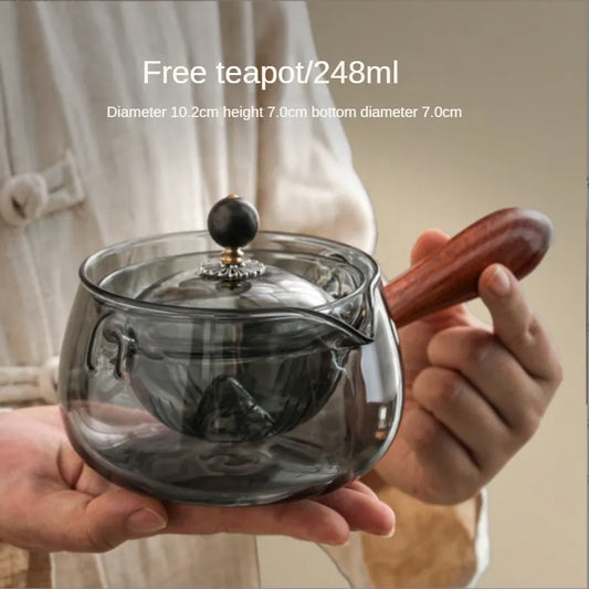 500ml Free Rotating Teapot Home Glass Side Handle Teapot Teacup Heat Resistant Bubble Teapot Set and small cup