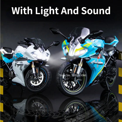 1:12 1199 Spring Breeze 250 SR Motorcycle Models Cars Alloy Diecast Toys Light Music Wheel Turned Motorcycles Vehicle Kids Gifts