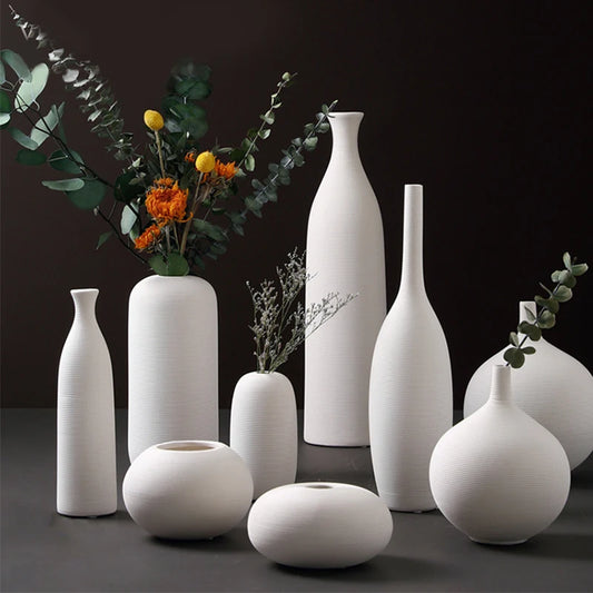 Nordic White Ceramic Vase Handmade Flower Vase Aesthetic Room Decor Vintage Decorative Vases for Wedding Living Room Decoration
