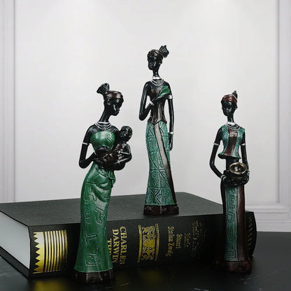 3PCS/Set Resin African Woman Figurines for Interior Black Figure Statue Exotic Ornaments for Home Luxury Living Room Decorations