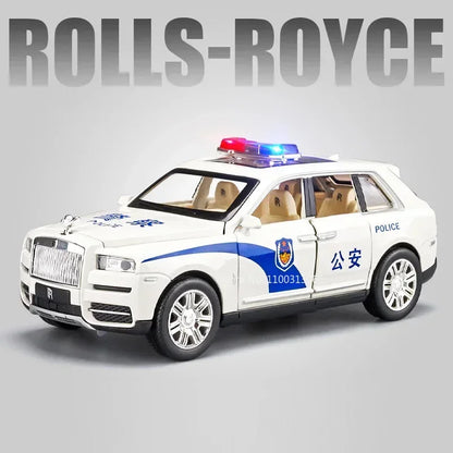 1:24 Scale Rolls-Royce Cullinan Police Cars Models Toys With Light Sound Wheel Pull Back Off-road Vehicles Boys Festival Gifts