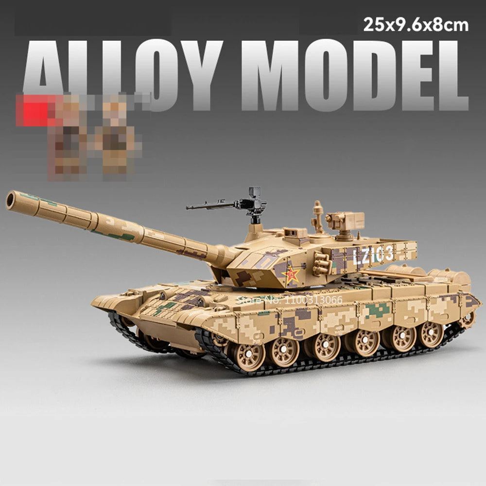 1/32 Scale T99A Main Battle Tank Spray Version Car Model Toy Metal Diecasting with Light Music Toys Kids Birthday Collect Gifts
