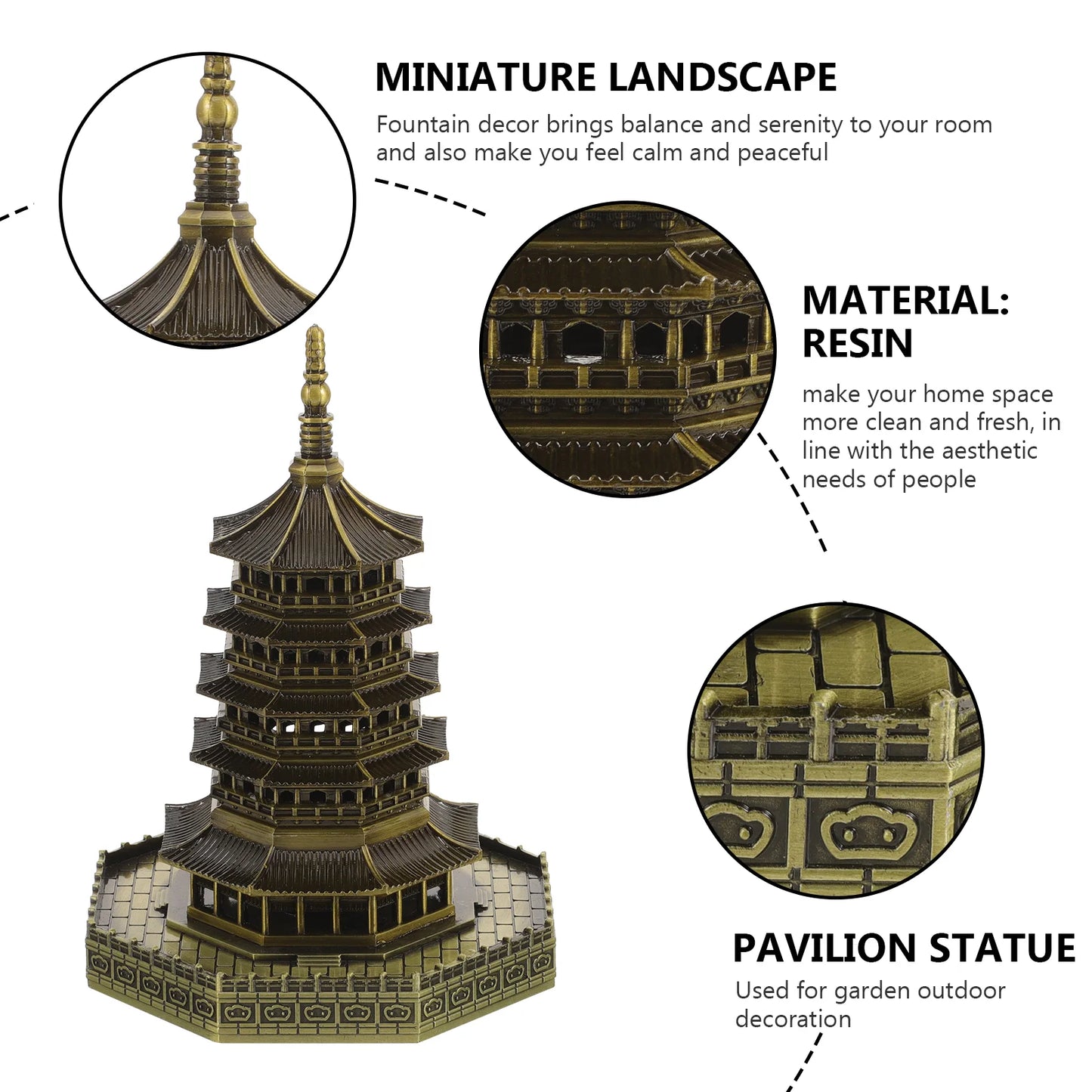 Sewacc Mini Pagoda Garden Statue Alloy Pagoda Wenchang Tower Figurine Chinese Zen Feng Shui Tower Replica Wealth
