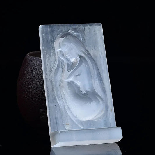1PCNatural White Selenite Female Model Statue Girl Naked Female Model Figurine Amethyst Quartz Crystal Engraving Home Decor Gift
