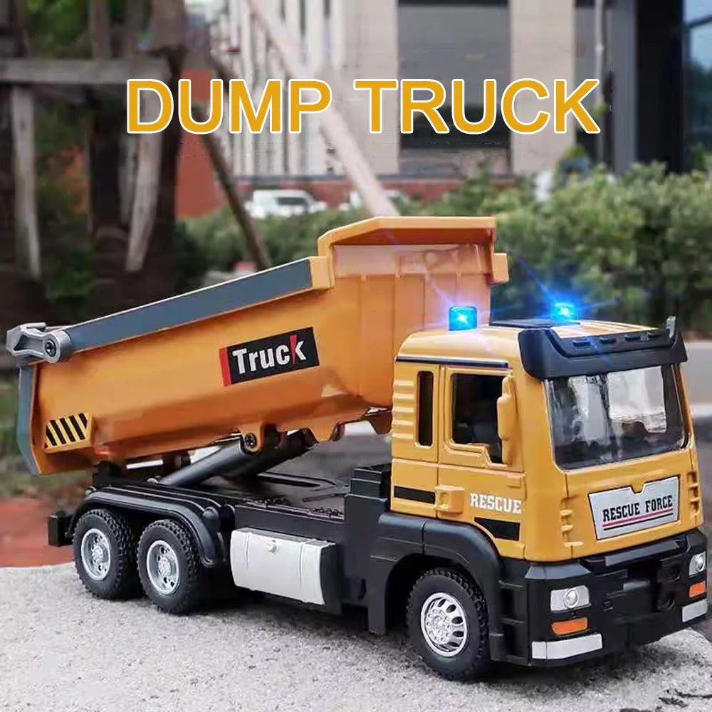 1:32 Tipper Trucks Flatbed Trailer Toys Cars Models Rubber Tires Light Music Dump Truck Pull Back Vehicle Boys Educational Toys