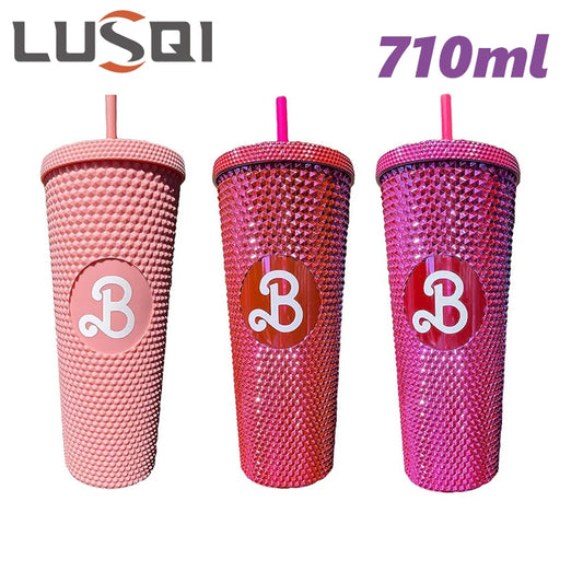 LUSQI 710ml Plastic Cup With Straw Large Capacity Reusable - Creative Durian Pattern Drinking Cup