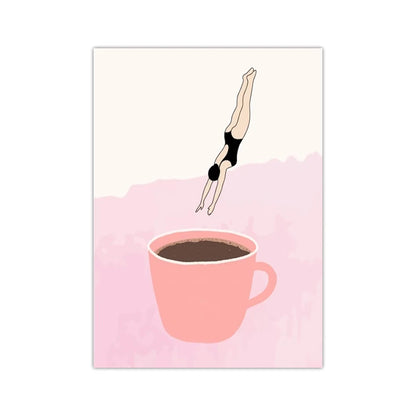 Retro Coffee Diving Poster Canvas Painting Good Morning Coffee Lover Print Wall Art for Living Room Home Kitchen Decor Frameless