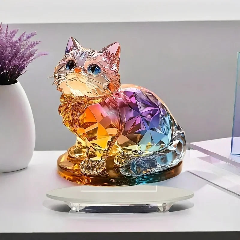 Hanging Decorations Crystal Kitten Acrylic Sculpture/Tabletop Cat Statue for Home Windows and Party Decorations