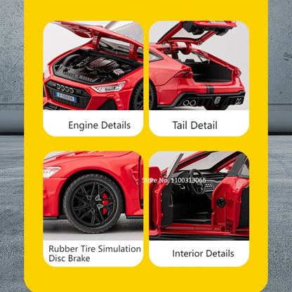 1:32 Scale RS7 Metal Toys Diecast Models Cars 6 Doors Opened Rubber Tires Vehicles Collection Toy for Children Festival Presents