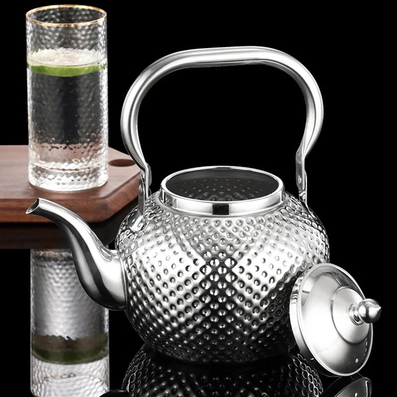 Stainless Steel Teapot Hammered Spherical Kettle with Strainer  Induction Cooker Stove Tea Pot Drinkware Kitchen Accessories