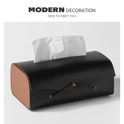 High-end Fashion PU Leather Tissue Box Holder, Rectangular Napkin Facial Tissues Holder Dispenser, Home Office Car Tissue Box