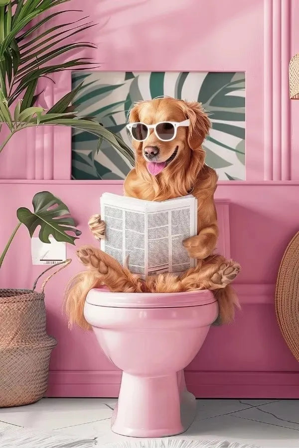 Funny Toilet Animals Black Cat Dog Flamingo Bear Tiger Reading Newspaper Poster Canvas Painting Wall Art Pictures Bathroom Decor