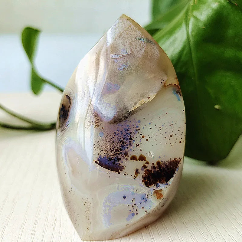 Natural Stone Moss Agate Ice Cream Flame Shaped Witchcraft Spiritual Meditation Energy Stone Home Feng Shui Crystal Ornaments