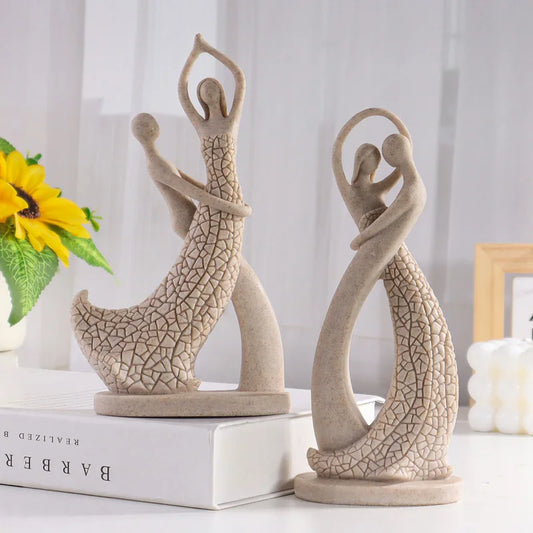 European-style Lovers' Sandstone Figurine, Resin Craft Home Decor for Living Room, Valentine's Day Gift