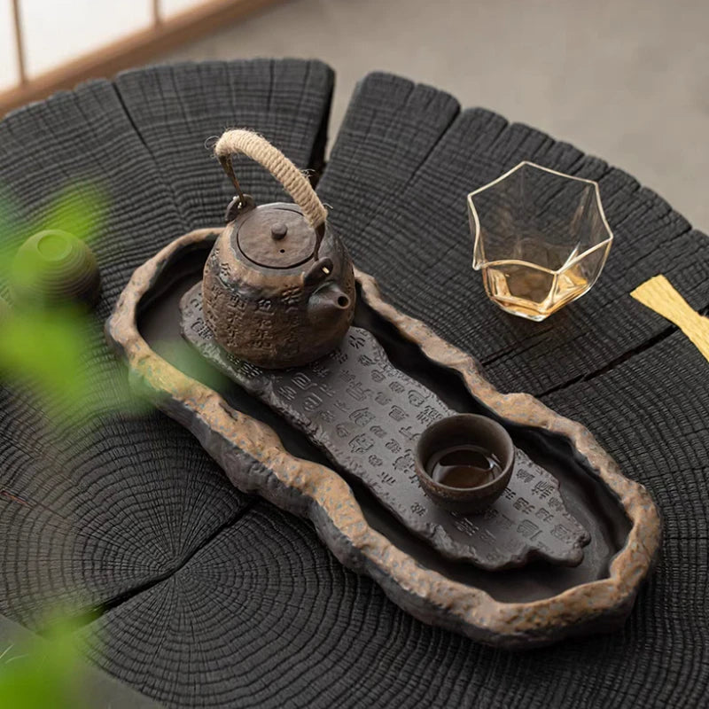 1PC Creativity Tray Heart Sutra Tea Board Chinese Retro Pot Tray Ceramic Pot Bearing Dry Brewing Table Water Storage TypeTeaware