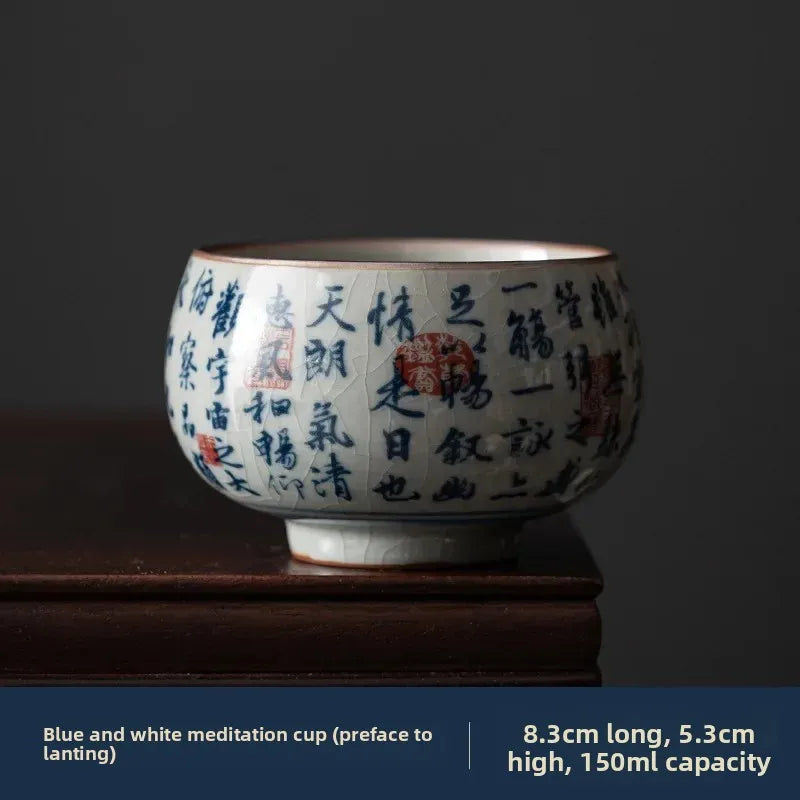 Antique Blue and White Tea Cup Ceramic Master Cup Large Tea Bowl Single Cup Kung Fu Tea Set Chinese Tea Cup