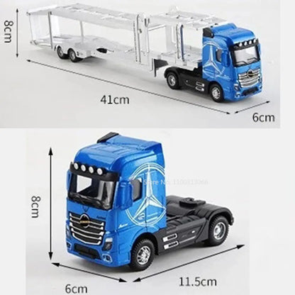 1:50 Large Diecast Alloy Truck Car Model Toys Container Pull Back Sound And Light Transport Vehicles Model Toys For Boys Gifts