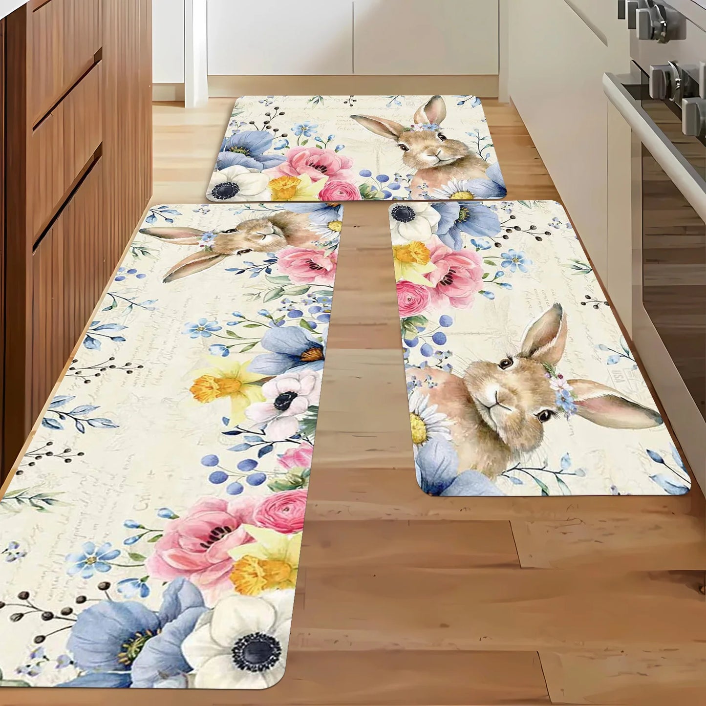 Happy Easter Spring Rabbit Flowers Kitchen Floormats Living Room Balcony Hallway Entrance Rugs Bathroom Toilet Non-slip Door Mat