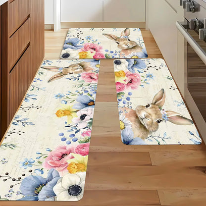 Happy Easter Spring Rabbit Flowers Kitchen Floormats Living Room Balcony Hallway Entrance Rugs Bathroom Toilet Non-slip Door Mat