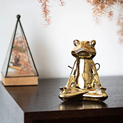 Grenouille de Yoga dorée en porcelaine, décoration de dessin animé, décoration de Table de salon, décorations d'aromathérapie, 16x13x8cm