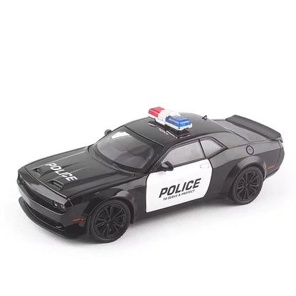 1:22 Alloy Diecast Challenger SRT Hellcat Police Cars Model Toys Demon Eyes 4 Doors Opened with Sound Light Toy Vehicle for Boys