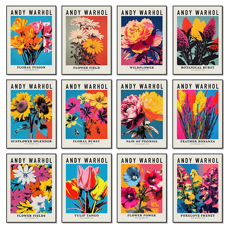 Andy Warhol Artwork Flowers Tulip Sunflowers Daisies Peony Abstract Poster Canvas Paintings Wall Art Pictures Home Decor