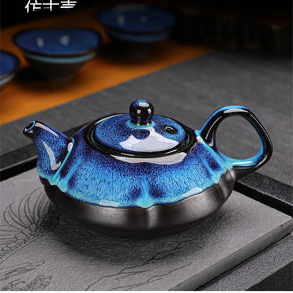 Ceramic Tea Pot and Cup Set Teaware Kung Fu Tea Set Jun Kiln Change Teapot and Tea Cup Alluvial Gold Chinese Tea Set Cup