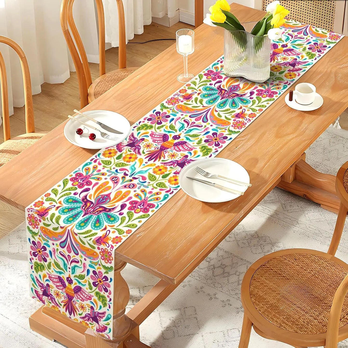 Mexican Day of The Dead  Linen Table Runners Dresser Scarf Mexico Dia De Los Muertos Table Runner for Kitchen Dining Table Decor