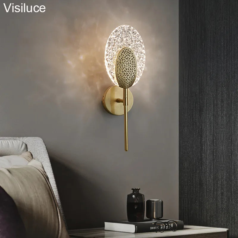 LED Schlafzimmer Wandleuchte Wandleuchten Messing Kupfer Acryl Lampenschirm Innenbeleuchtung für Wohnzimmer Schlafzimmer Flur Leuchte