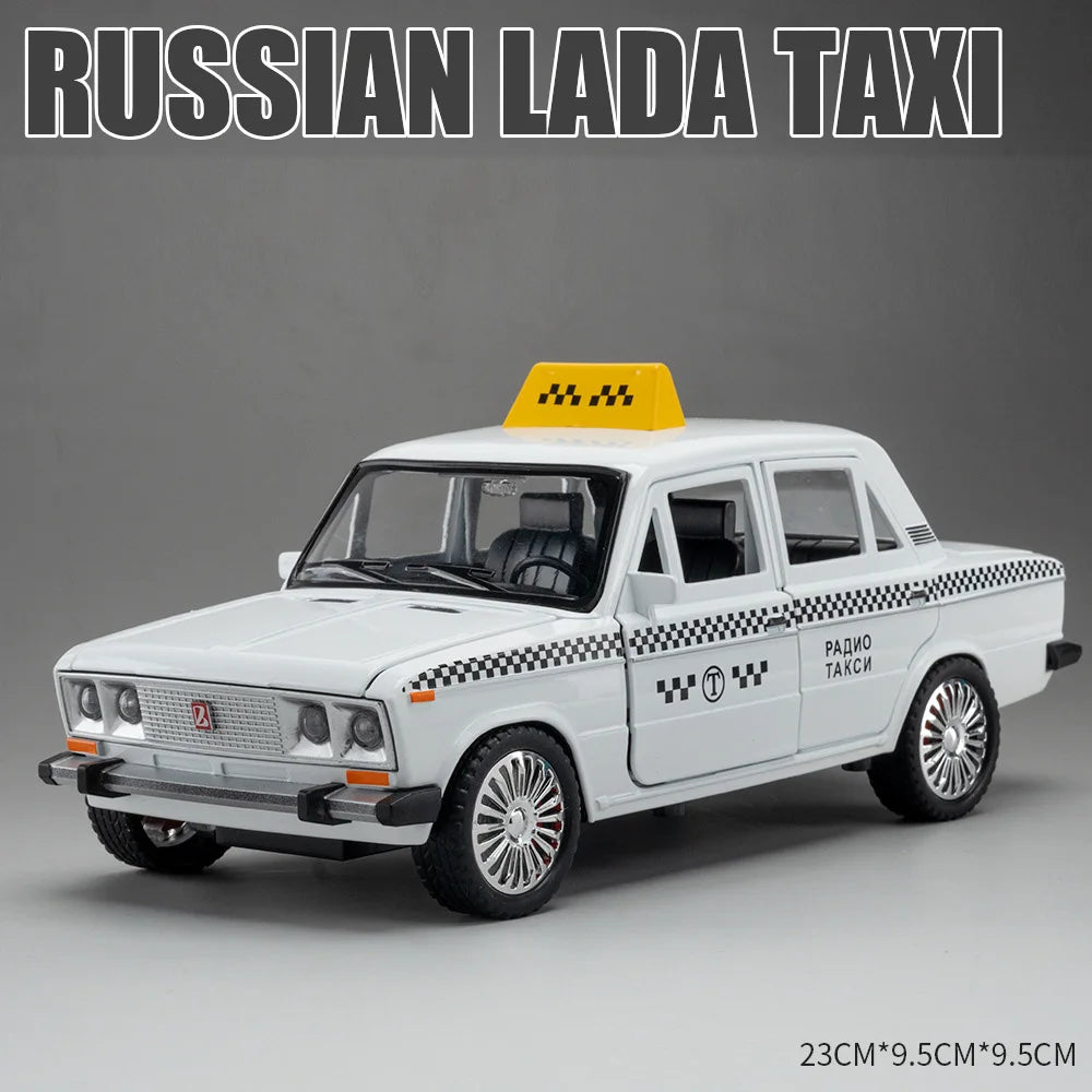 1/18 Russia Lada Niva Taxi Cars Models Alloy Diecast Toys 6 Doors Opened Vehicle With Light Sound Taxis Model Kids Birthday Gift