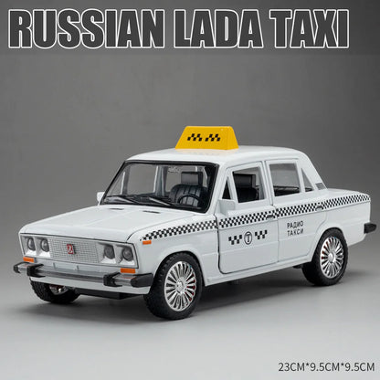 1/18 Russia Lada Niva Taxi Cars Models Alloy Diecast Toys 6 Doors Opened Vehicle With Light Sound Taxis Model Kids Birthday Gift