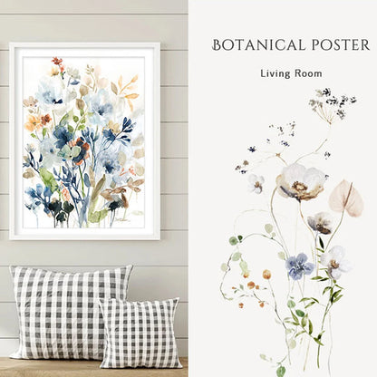 Affiches botaniques avec mélange de fleurs et de feuilles, aquarelle, imprimés sur toile, peinture murale, tableau d'art pour salon, décoration intérieure de la maison