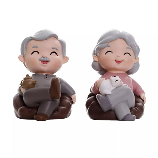 Grandma Grandpa Statue Miniature Figurine Resin Couple Ornament Cake Decoration Doll for Cabinet Shelf Decor Accessories