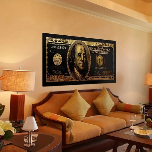 Green Glitter Coin Alphabet Wall Art Vintage Art Dollar Canvas Painting Painted Coins Creative Money Design Unframed Poster