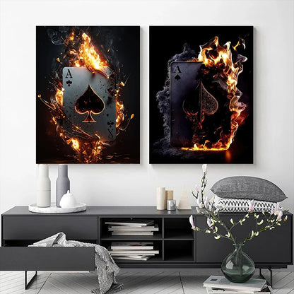 Modern Playing Card On Fire Posters Canvas Paintings And Prints Pictures Wall Art For Living Room Home Decor Frameless No Lights