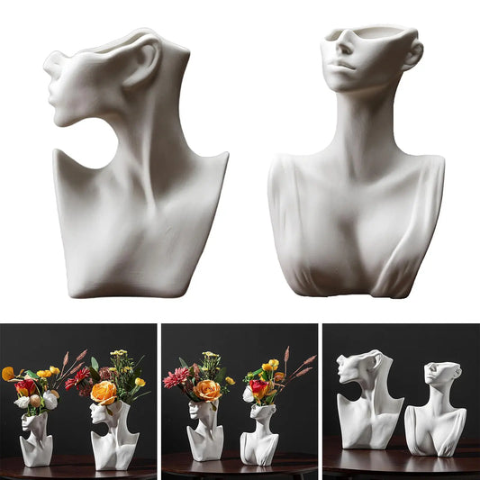 Creative Ceramics Statue Flower Vase  Planter Succulents Indoor   Living Room Dorm Cabinet Party Decoration