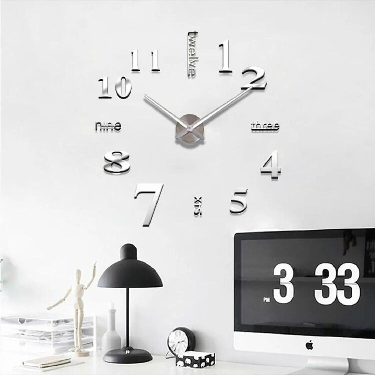 3D Wall Clock Modern DIY Mirror Surface Sticker Horse Pattern Large Clocks