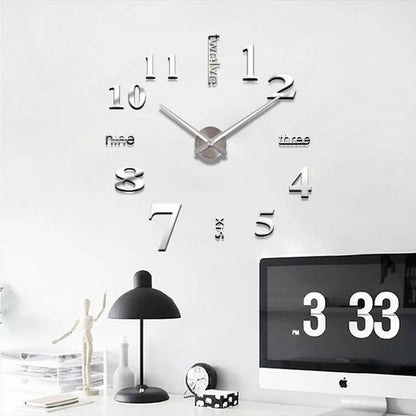3D Wall Clock Modern DIY Mirror Surface Sticker Horse Pattern Large Clocks
