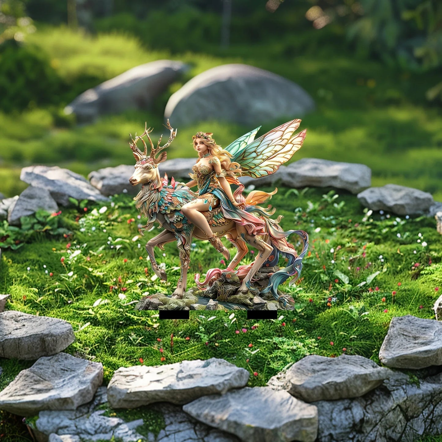 Charming Green Fairy with Dragon Garden Pile - Acrylic Outdoor Art, Bohemian Style Patio Decor, Flower Pot Landscape Accessories