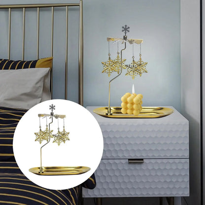 Golden Rotating Candlestick Holder Carousel Revolving Candle Tray Candle Holder for Romantic Wedding Party Bedroom Decoration