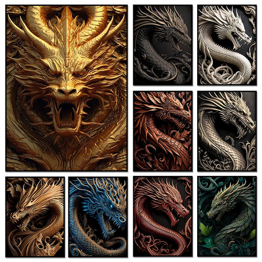 Abstract Mighty Dragons Posters Classic Wall Art Canvas Paintings And Prints HD Pictures For Living Room Home Decor Frameless