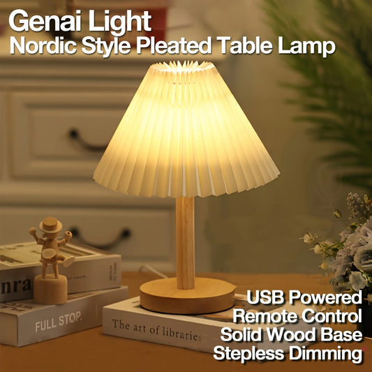 Lampe de chevet plissée en bois massif, Style nordique, lampe d'ambiance pour chambre à coucher, lampe de Table décorative, Rechargeable par USB