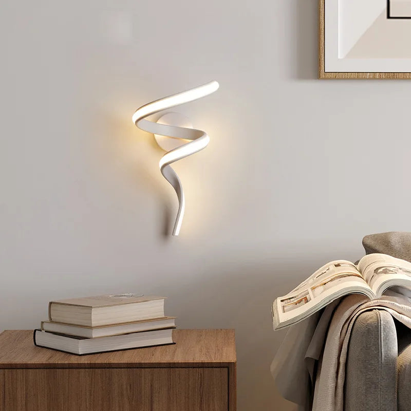 LED Wall Lamp Nordic Spiral Sconce Light For Stairs Bedroom Bedside Study Hallway Background Indoor Decor Wall Lighting Fixtures