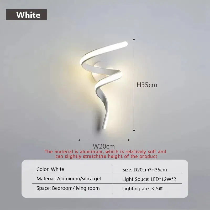 LED Wall Lamp Nordic Spiral Sconce Light For Stairs Bedroom Bedside Study Hallway Background Indoor Decor Wall Lighting Fixtures