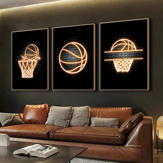 Modern Basketball Posters and Prints Wall Art Neon Light Canvas Painting Murals Teenage Boy Room Decoration Pictures Frameless