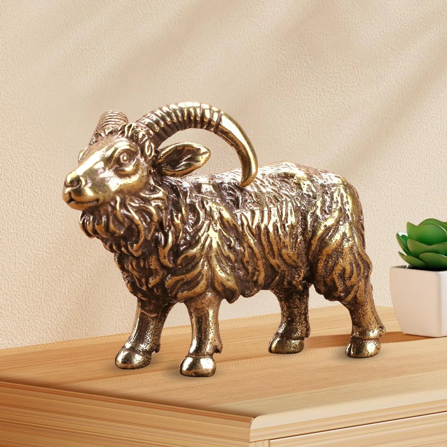 Brass Goat Statue Sculpture Simulation Crafts Home Decoration for Office