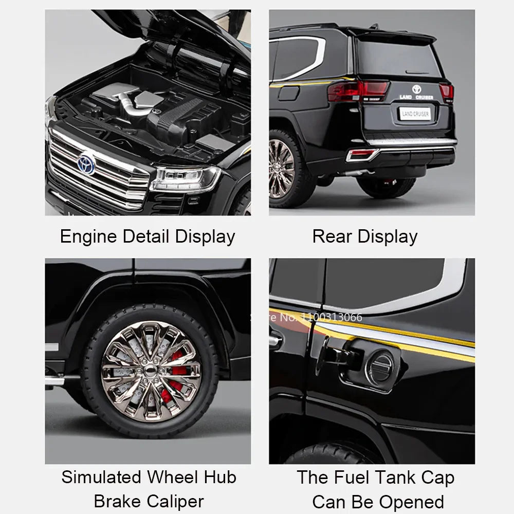 1:18 Alloy Diecast Land Cruiser LC300 Models Toys Cars 6 Doors Opened SUV with Light Music Pull Back Vehicles Toddler Kids Gifts