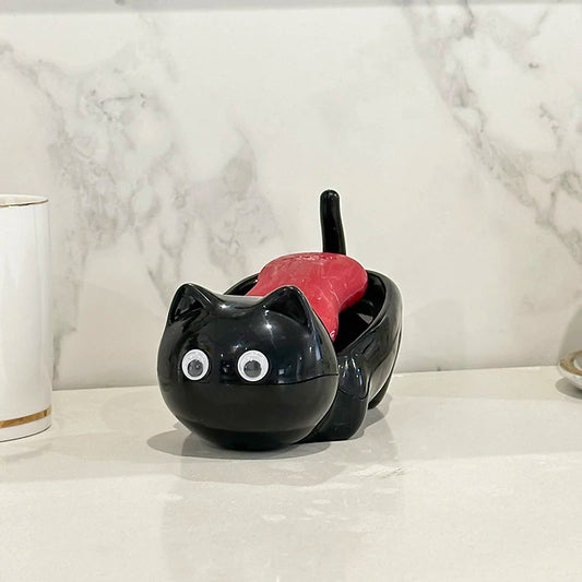 Kawaii Big Eyed Cat Soap Box Toilet Soap Box Tray Cute Cat Bathroom Accessories Toilet Tools Home Decoration